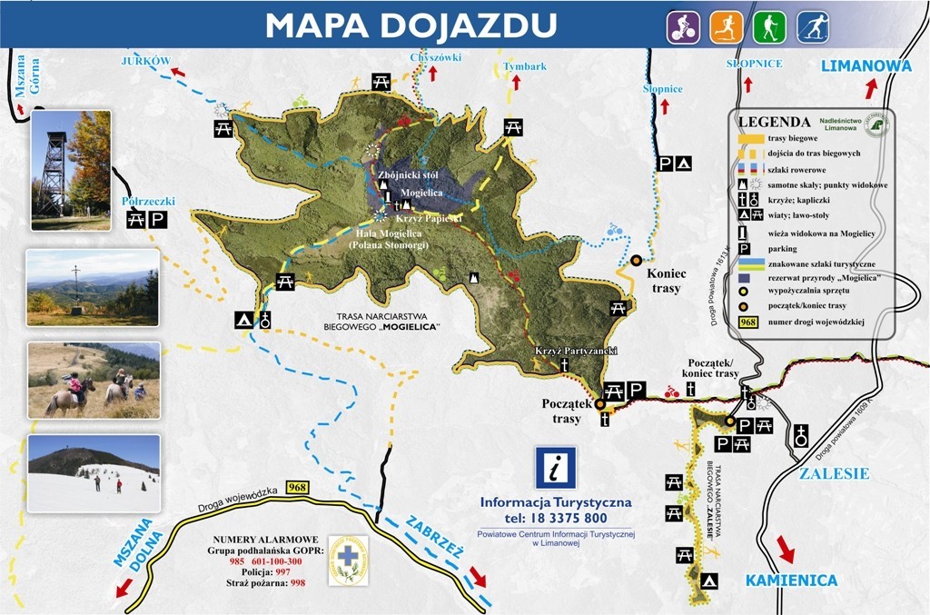 Mapa dojazdu na trasy Mogielica