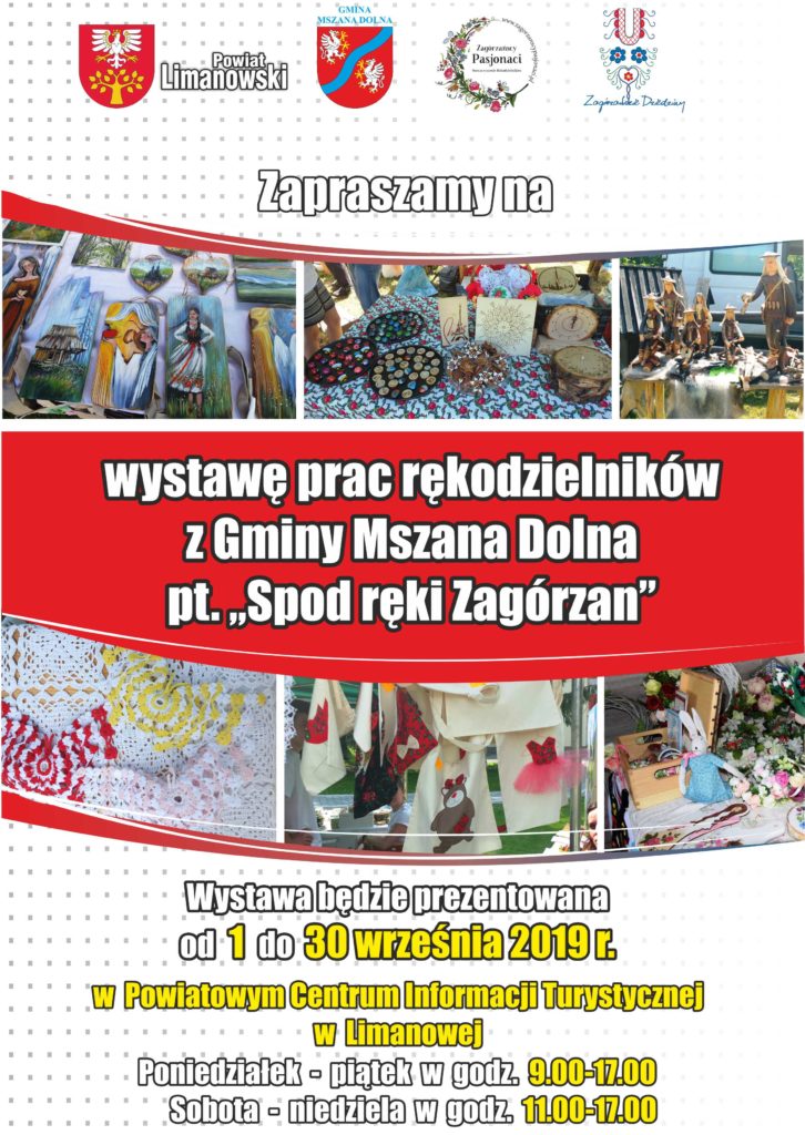 Plakat wystawa prac rękodzielników z Gminy Mszana Dolna