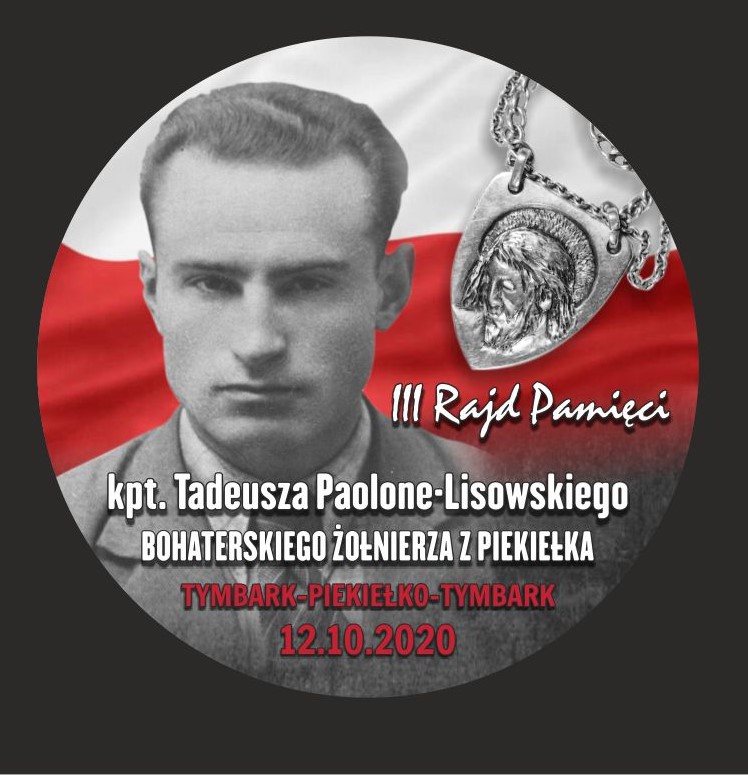 III Rajd Pamięci kapitana Tadeusza Paolone - Lisowskiego plakat. Przedstawia postać kapitana na biało czerwonej fladze