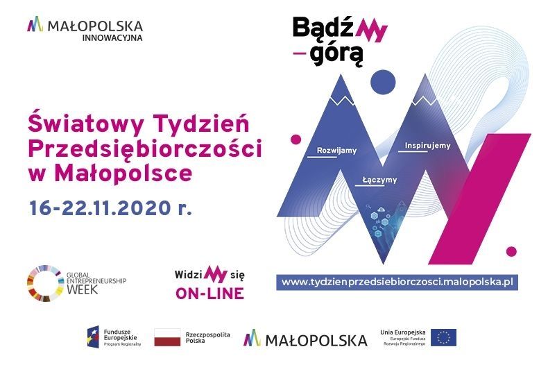 grafika - Światowy Tydzień Przedsiębiorczości w Małopolsce. 16 - 22 listopad 2020 roku. 