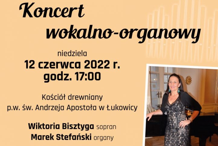 Plakat koncertu - muzyki organowej w zabytkowym kościele w Łukowicy
