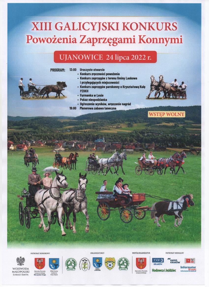 plakat dot. XIII Galicyjskiego Konkursu Powożenia Zaprzęgami Konnymi w Ujanowicach