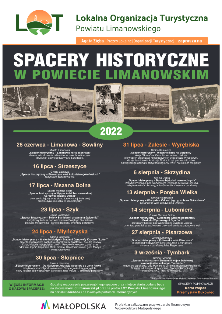 Spacery historyczne" w Powiecie Limanowskim plakat
