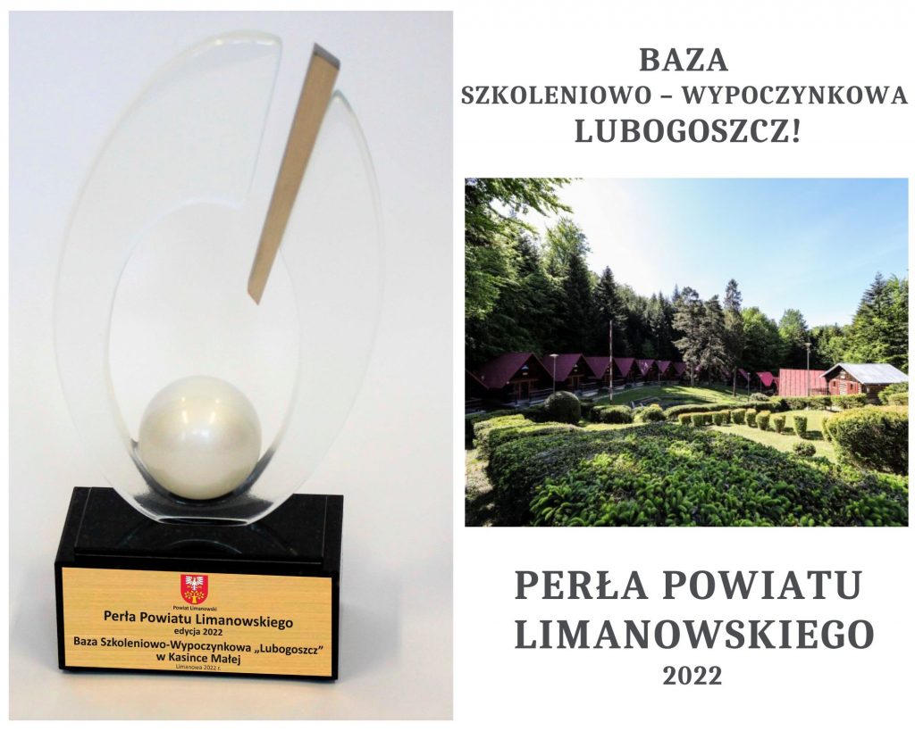 Plakat informujący o przyznaniu Statuetki "Turystyczna perła Powiatu Limanowskiego