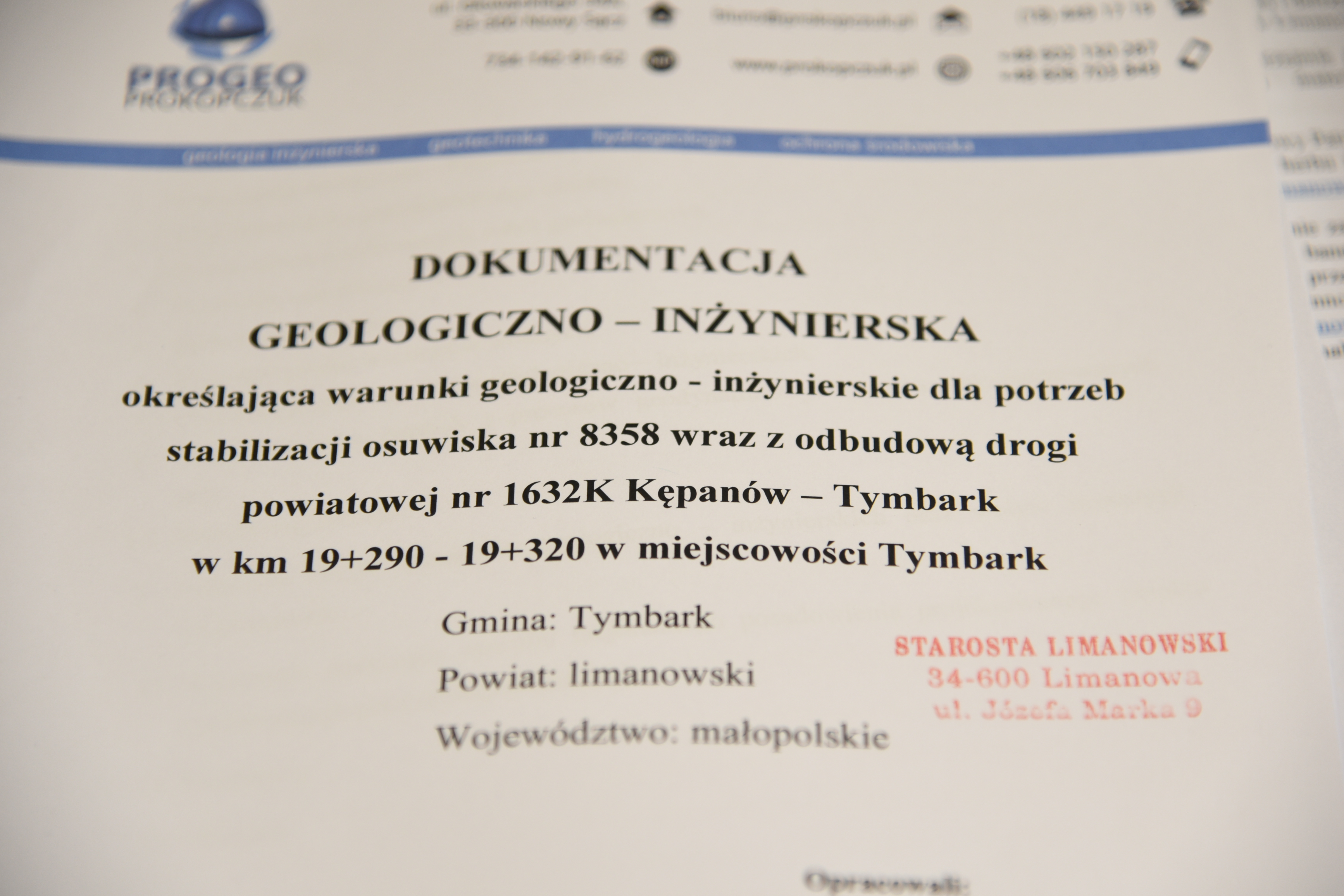 Dokumentacja geologiczno - inżynierska osuwiska w Tymbarku