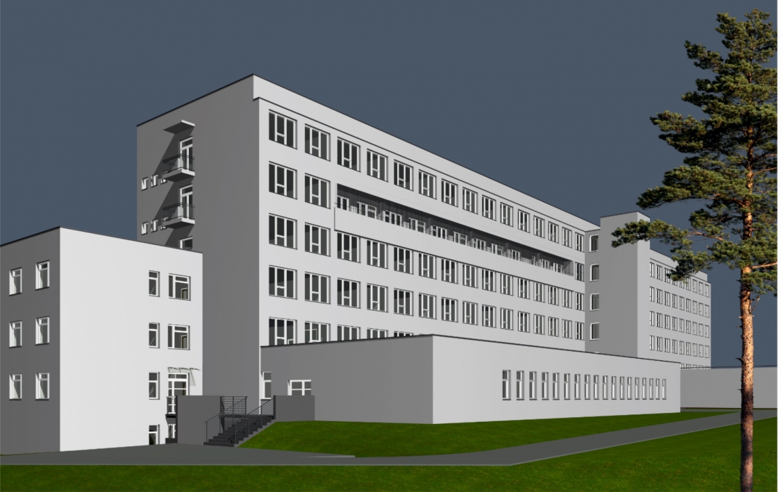 projekt białego budynku szpitala