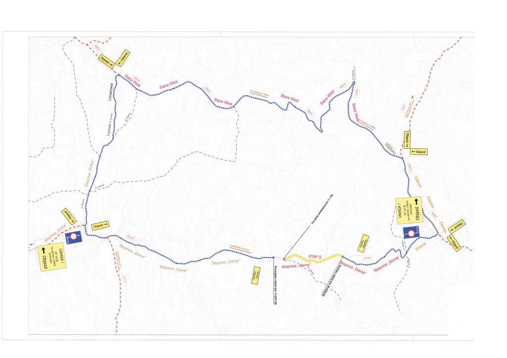 mapa dróg z zaznaczonymi objazdami