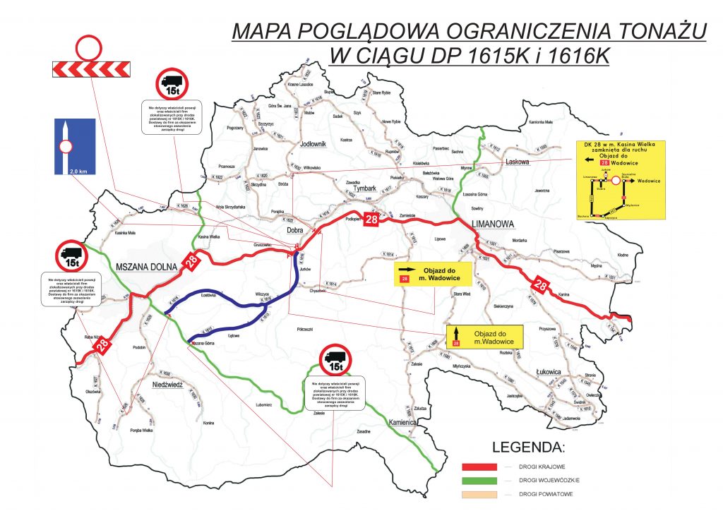 mapa graficzna z zaznaczonymi na żółto odcinkami dróg