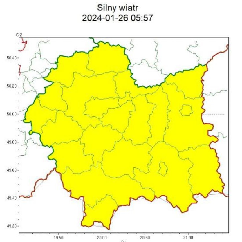 żółta mapa województwa małopolskiego