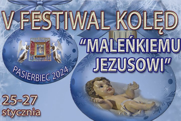niebieski plakat festiwalu z figurką małego Jezuska