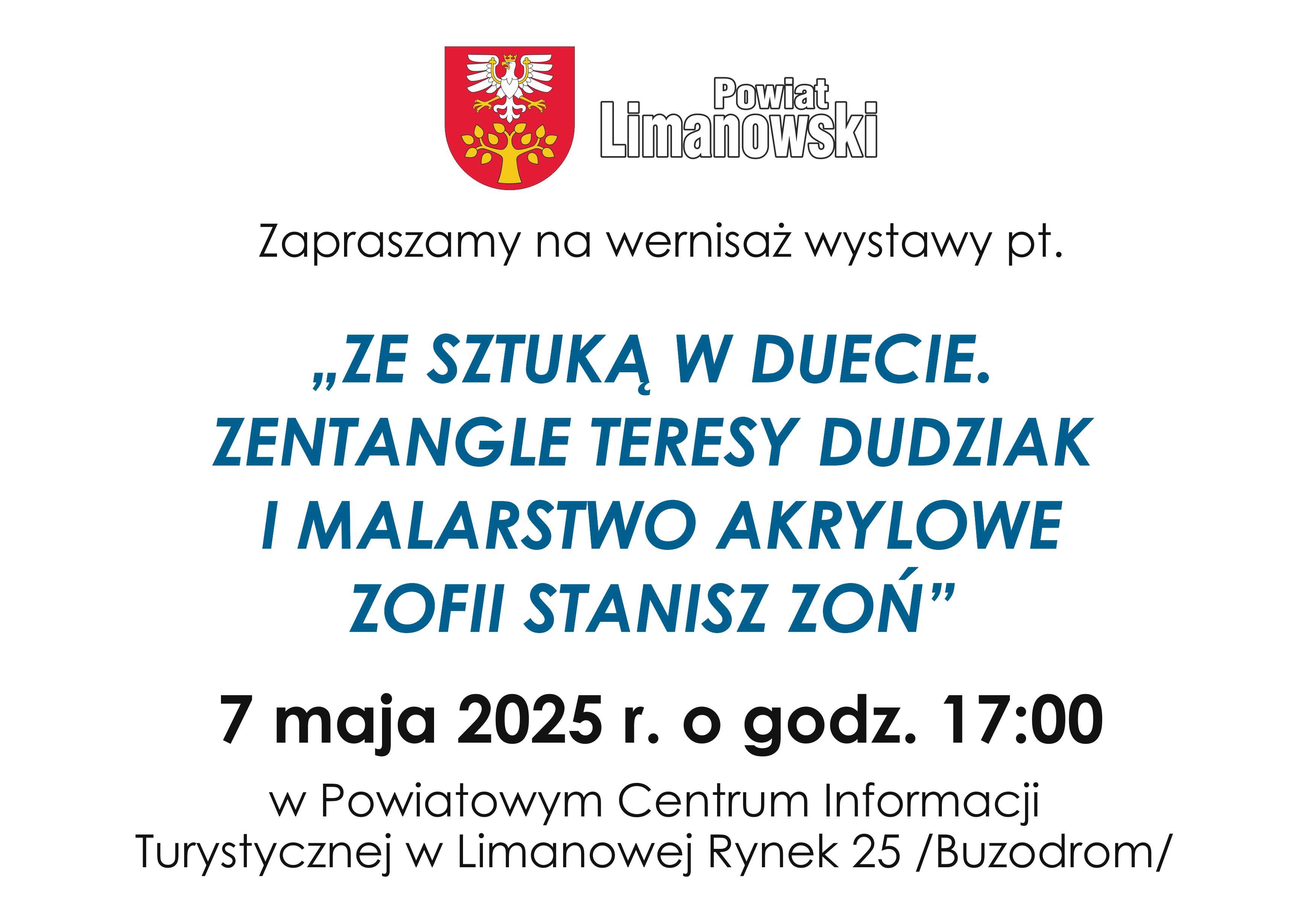 „Ze sztuką w duecie…” – Zaproszenie na wernisaż wystawy w Powiatowym Centrum Informacji Turystycznej w Limanowej