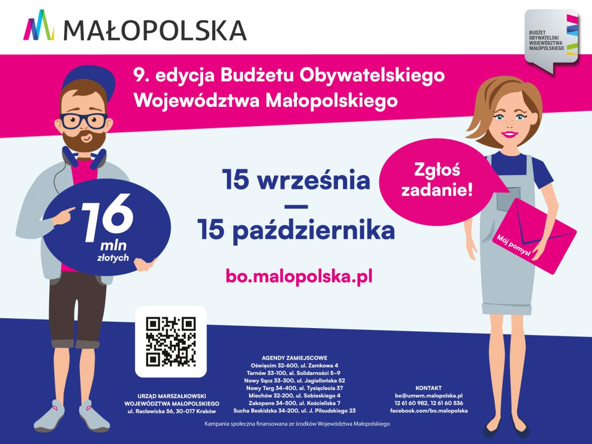 Plakat dotyczący 9. edycji Budżetu Obywatelskiego Województwa Małopolskiego