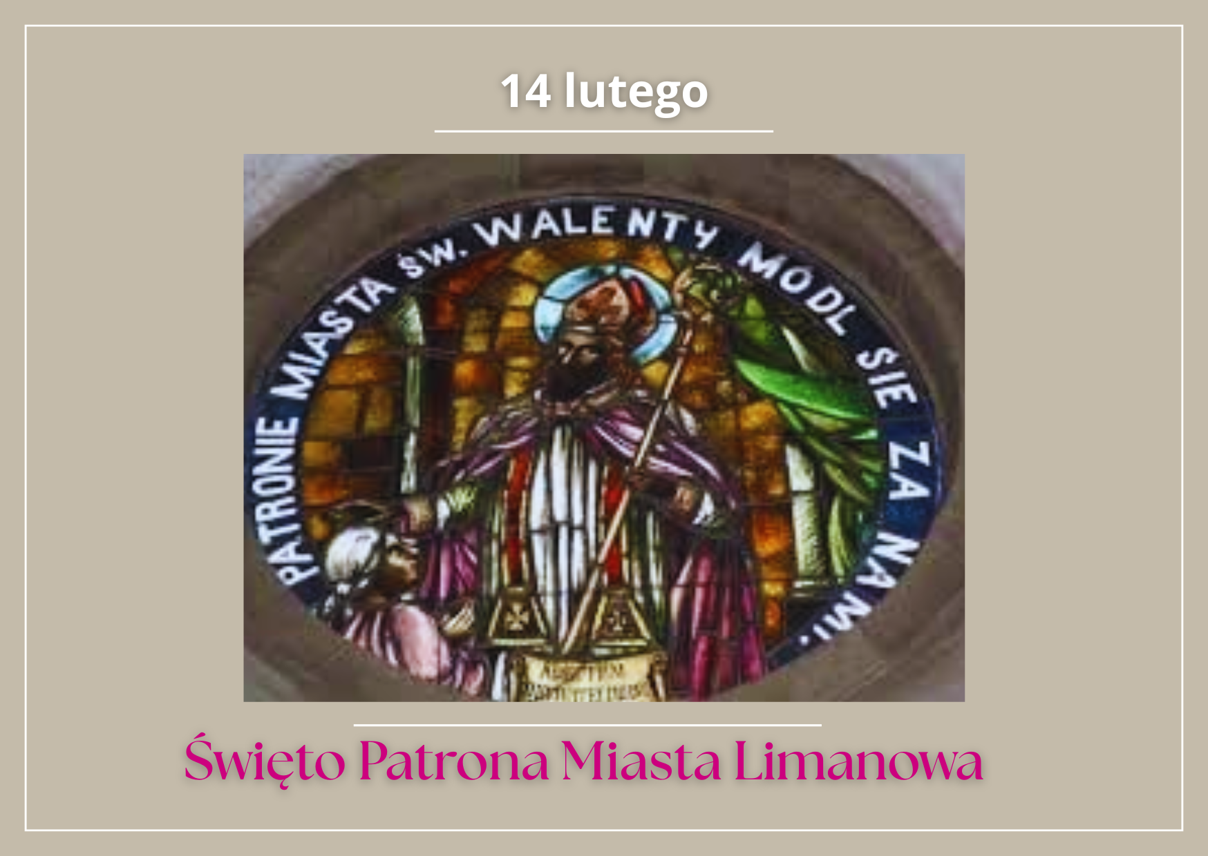 Wizerunek św.Walentego z witraża Bazyliki Matki Boskiej Bolesnej , grafika